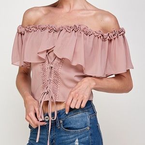 Flowing Midi Off Shoulder Flutter Top MED NWT